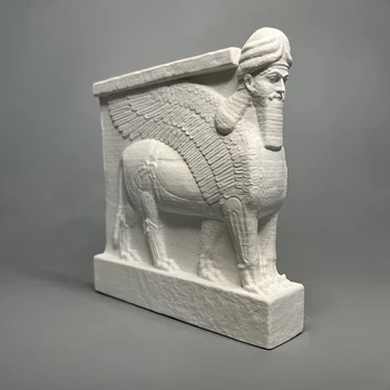Гипсовая скульптура головы крылатого быка, статуя ассирийских деятелей культуры
