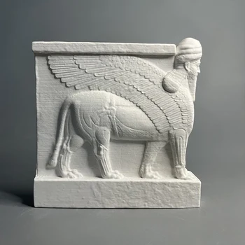 Гипсовая скульптура головы крылатого быка, статуя ассирийских деятелей культуры Изображение 2