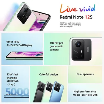 Глобальная версия Xiaomi Redmi Note 12S 8 ГБ 256 ГБ Helio G96 108 МП Камера 90 Гц 6,43 