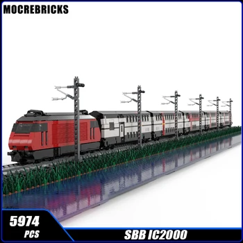 Городская железная дорога SBB 2000 Двухэтажный двухтактный поезд Строительный блок Междугородний высокоскоростной Пассажирский Сборная модель Кирпичная игрушка Изображение 2