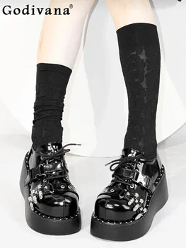 Горячая девушка, женская мода, платформа, Высокие каблуки, осень-зима, Красивая круглая головка, толстая подошва, однотонная обувь на шнуровке в стиле панк