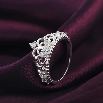 Горячие кольца с хрустальной короной из стерлингового серебра 925 пробы для женщин, размер 7 8, модные вечерние Рождественские подарки, кольцо с бриллиантом, свадебные бренды ювелирных изделий Изображение 2