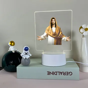 Господь Иисус Бог Акриловая 3D лампа Декор игровой комнаты Детский Подарок на День Рождения Ночник Изображение 2