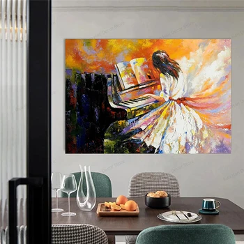 Девушка играет на пианино, холст, плакат и принты, настенные рисунки для гостиной, спальни, домашнего декора Cuadros Изображение 2