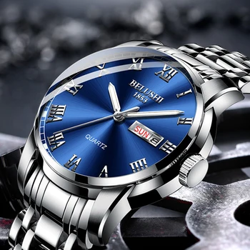 Деловые мужские часы BELUSHI известного бренда, роскошные модные мужские часы с большим циферблатом, водонепроницаемые стальные кварцевые синие наручные часы Изображение 2