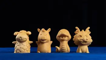 Деревянные статуэтки с изображением животных китайского Зодиака: Крысы, Тигра, Кролика, Дракона и Змеи - Традиционное мастерство для дома Изображение 2