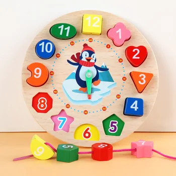 Деревянные часы-пазлы в форме мультяшного животного, красочные познавательные цифровые часы Tangram, игрушка для сборки резьбы для детей раннего возраста