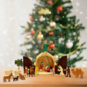 Деревянный Рождественский набор Иисуса 17 шт Рождение Иисуса Рождественские поделки Украшения для рождественской сцены 2023 Рождественский Навидад 2024 Новогодний подарок