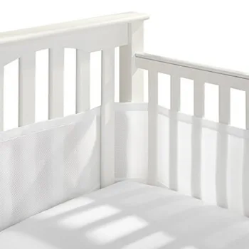 Детская дышащая сетчатая подкладка для кроватки, удобный обхват кроватки с 4 панелями По окружности кроватки Изображение 2