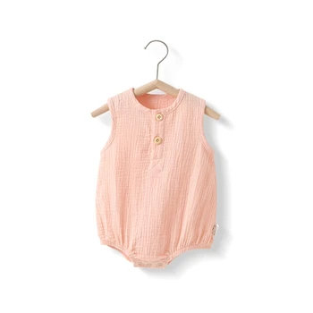 Детская одежда Унисекс, Летний комбинезон без рукавов, комбинезон для малышей от 0 до 1 года, пуловер, рубашка, прямая поставка Изображение 2