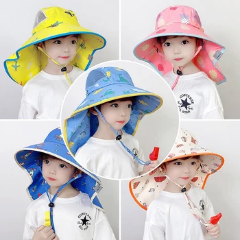 Детская солнцезащитная шляпа с широкими полями, детская кепка-ведро, Летняя пляжная кепка для девочек, Новая мода, милые повседневные солнцезащитные шляпы