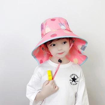 Детская солнцезащитная шляпа с широкими полями, детская кепка-ведро, Летняя пляжная кепка для девочек, Новая мода, милые повседневные солнцезащитные шляпы Изображение 2