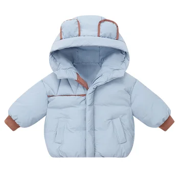 Детская хлопчатобумажная куртка 2024, зимняя новинка, мужская и женская пуховая куртка с капюшоном для детей 0-6 лет, плюшевая утепленная теплая куртка Изображение 2