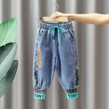 Детские джинсы для мальчиков, весенне-осенние брюки 2022 года, новые детские осенние брюки, повседневные свободные брюки, детские брюки 2, 4, 6, 7 ЛЕТ
