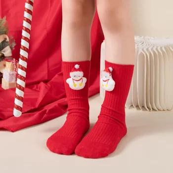 Детские носки из кораллового бархата, осень-зима, рождественские носки с милыми героями мультфильмов, детские красные новогодние носки