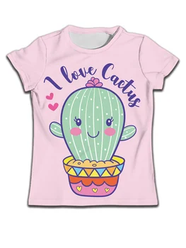 Детские футболки на день рождения, Розовая рубашка для девочек, Детская одежда с героями Мультфильмов, Футболка с короткими рукавами и принтом Кактуса Для девочек, Летняя одежда Для мальчиков