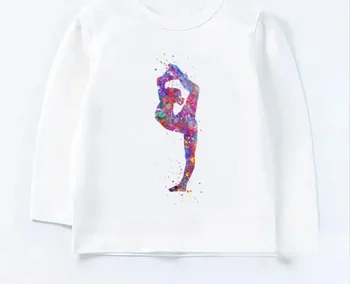 Детские футболки с акварельным художественным принтом для гимнастики, Новая одежда для девочек, весенне-осенняя детская футболка с длинным рукавом, повседневные детские топы