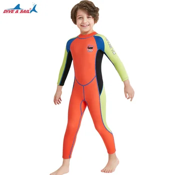 Детский гидрокостюм 2,5 мм, полный комплект, неопреновый купальный костюм, водолазный костюм с длинным рукавом, термальный купальник на молнии сзади для подводного плавания с маской и трубкой