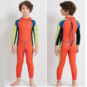 Детский гидрокостюм 2,5 мм, полный комплект, неопреновый купальный костюм, водолазный костюм с длинным рукавом, термальный купальник на молнии сзади для подводного плавания с маской и трубкой Изображение 2