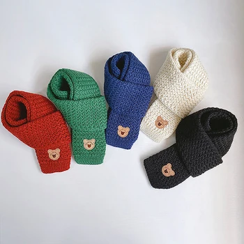 Детский шарф с милым мишкой для детей, шейный платок, Сохраняющий тепло на открытом воздухе, Аксессуары для младенцев Изображение 2
