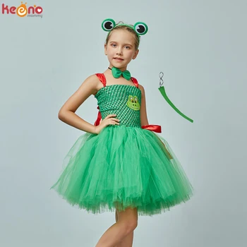 Детское Зеленое платье-пачка с лягушонком, комплект костюмов для косплея животных в зоопарке, детская одежда для вечеринки в честь Дня рождения на Хэллоуин, тюлевые платья
