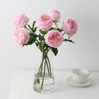 Домашний Декор Настоящие Искусственные Цветы Austin Rose Пион Латексный Искусственный Цветок Украшение Гостиной Яркими Розовыми Розами Пионы Изображение 2