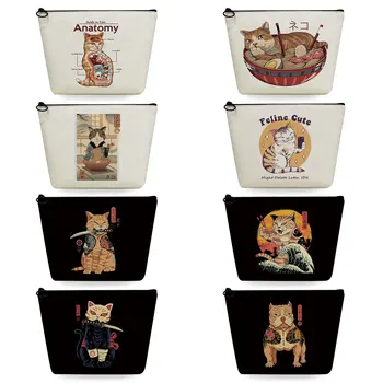 Дорожная сумка для туалетных принадлежностей, женская косметичка, переносящая тепло, повседневная косметичка с мультяшным принтом Кота-Воина в японском стиле с анимационными животными