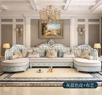 Европейский тканевый диван для гостиной с двуспальной кроватью роскошная наложница современный простой европейский диван из массива дерева Изображение 2