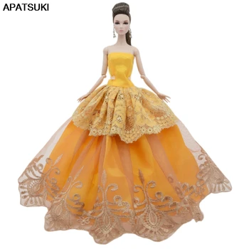 Желтое кружевное свадебное платье для куклы Барби, модная кукольная одежда, вечернее платье для кукол 1/6 BJD, аксессуары для кукол, Детские игрушки