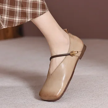 женская обувь из натуральной кожи в стиле ретро с квадратным носком, весна 2022 года, женская обувь на плоской мягкой подошве Mori, первый слой воловьей кожи, женские тонкие туфли