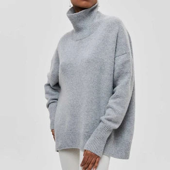 Женская однотонная водолазка, пуловер с длинным рукавом, свитера с длинным рукавом, осенне-зимний джемпер, топы, повседневная Свободная уличная одежда, вязаные топы,