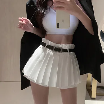 Женская плиссированная мини-юбка с высокой талией и трусами, плиссированная мини-юбка с разрезом