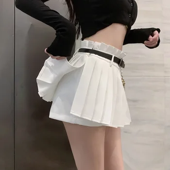 Женская плиссированная мини-юбка с высокой талией и трусами, плиссированная мини-юбка с разрезом Изображение 2