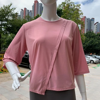 Женская спортивная футболка QUMOR с рукавами в семь точек, приталенное платье для йоги, свободные, для похудения, быстросохнущие, для тренировок по бегу, короткие рукава