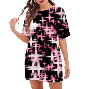 Женская футболка CLOOCL оверсайз с изображением четырехконечной звезды, топы с 3D-принтом, пуловер, футболка с коротким рукавом, женская модная одежда Изображение 2