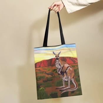Женская холщовая сумка Yikeluo Australian Kangaroo с изображением племенных животных, картина маслом, печать, большая вместительная экологичная сумка для покупок