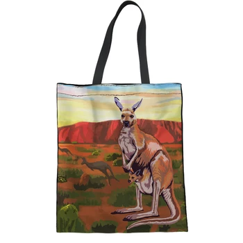 Женская холщовая сумка Yikeluo Australian Kangaroo с изображением племенных животных, картина маслом, печать, большая вместительная экологичная сумка для покупок Изображение 2