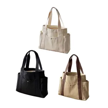 Женская холщовая сумка-тоут, пляжная сумка с несколькими карманами, кошелек для свиданий, большая вместительная сумка на молнии, легкая сумка через плечо