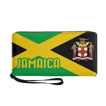Женские кошельки с рисунком флага Ямайки, Повседневный кошелек на молнии, роскошный дизайнерский Тонкий женский держатель для карт, ремешок для мелочи Изображение 2