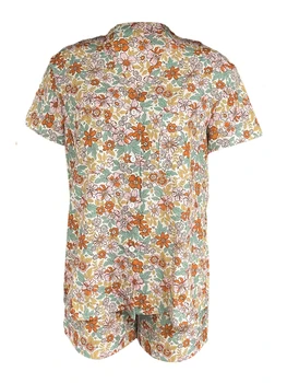 Женские пижамные комплекты с цветочным рисунком, 2 предмета, футболки на пуговицах с коротким рукавом, Шорты, комплекты одежды, пижамы, пижамы