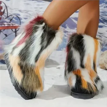 Женские плюшевые длинные ботинки, новинка зимы 2024 года, Европейско-американская мода, Плюшевые удобные зимние ботинки Wild Man, Уличная повседневная обувь Изображение 2