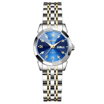 Женские часы DOM G-1716, бренд DOM, роскошные модные часы, Водонепроницаемая стальная лента, кварцевые часы с цифровой датой