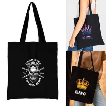 Женский органайзер для покупок, холщовая сумка для покупок, складные сумки через плечо, студенческая продуктовая сумка большой емкости с принтом King
