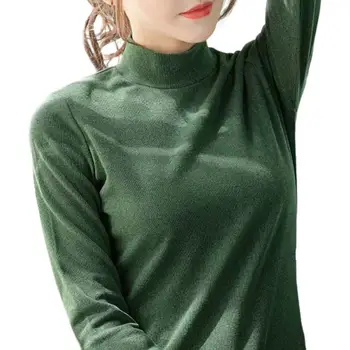 Женский топ, уютный стильный женский зимний пуловер, теплый ветрозащитный трикотаж для похудения с полувысоким воротником для осенне-зимнего сезона в обтяжку