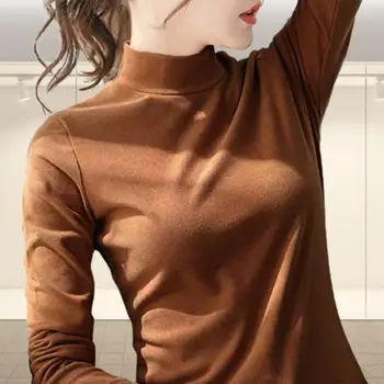 Женский топ, уютный стильный женский зимний пуловер, теплый ветрозащитный трикотаж для похудения с полувысоким воротником для осенне-зимнего сезона в обтяжку Изображение 2