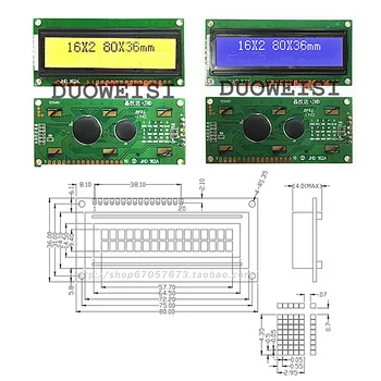 ЖК-модуль желто-зеленого/сине-белого символьного типа JHD162A 1602A подходит для однокристальных микрокомпьютеров, приборов и счетчиков