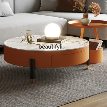 Журнальный столик zqStone Plate Комбинированного размера, круглая Современная мебель, гостиная для маленькой квартиры, маленький столик высокого качества
