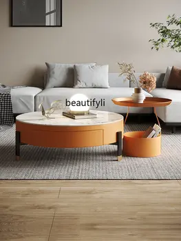 Журнальный столик zqStone Plate Комбинированного размера, круглая Современная мебель, гостиная для маленькой квартиры, маленький столик высокого качества Изображение 2