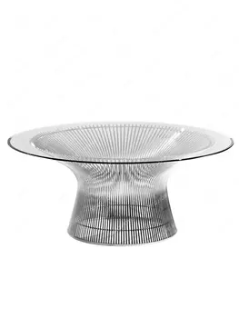 Журнальный столик Светлый Роскошный Простой круглый стол из стекла из нержавеющей стали, Приставной столик для гостиной