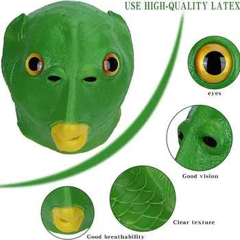 Забавная маска зеленой рыбки, Латексная маска рыбы с зеленым ртом, Головной убор с зеленой рыбьей головой, Костюмированная вечеринка на Хэллоуин, Косплей на Хэллоуин Изображение 2
